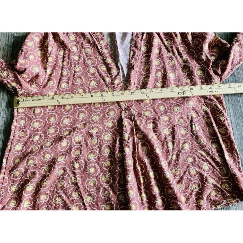 Treasure & Bond Floral Split Neck Rust Pullover Long Sleeve Top Blouse Small - Picture 5 of 8